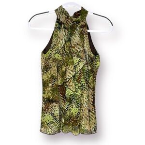 BCX Chiffon Camo Camouflage Sleeveless Summer Halter Top w Front Ruffles Size S